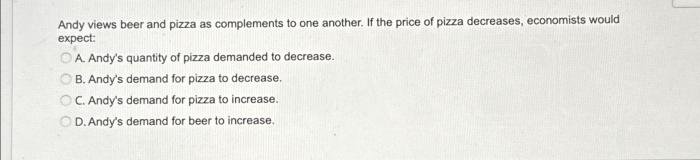 Andy views beer and pizza as complements to one another